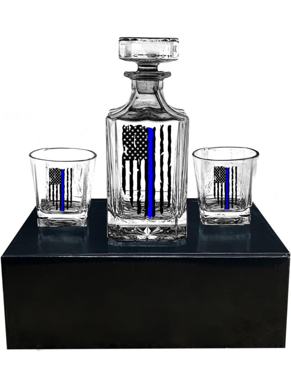 Custom Whiskey Decanter Set with Tattered Flag Design & 2 Glasses - Perfect Gift